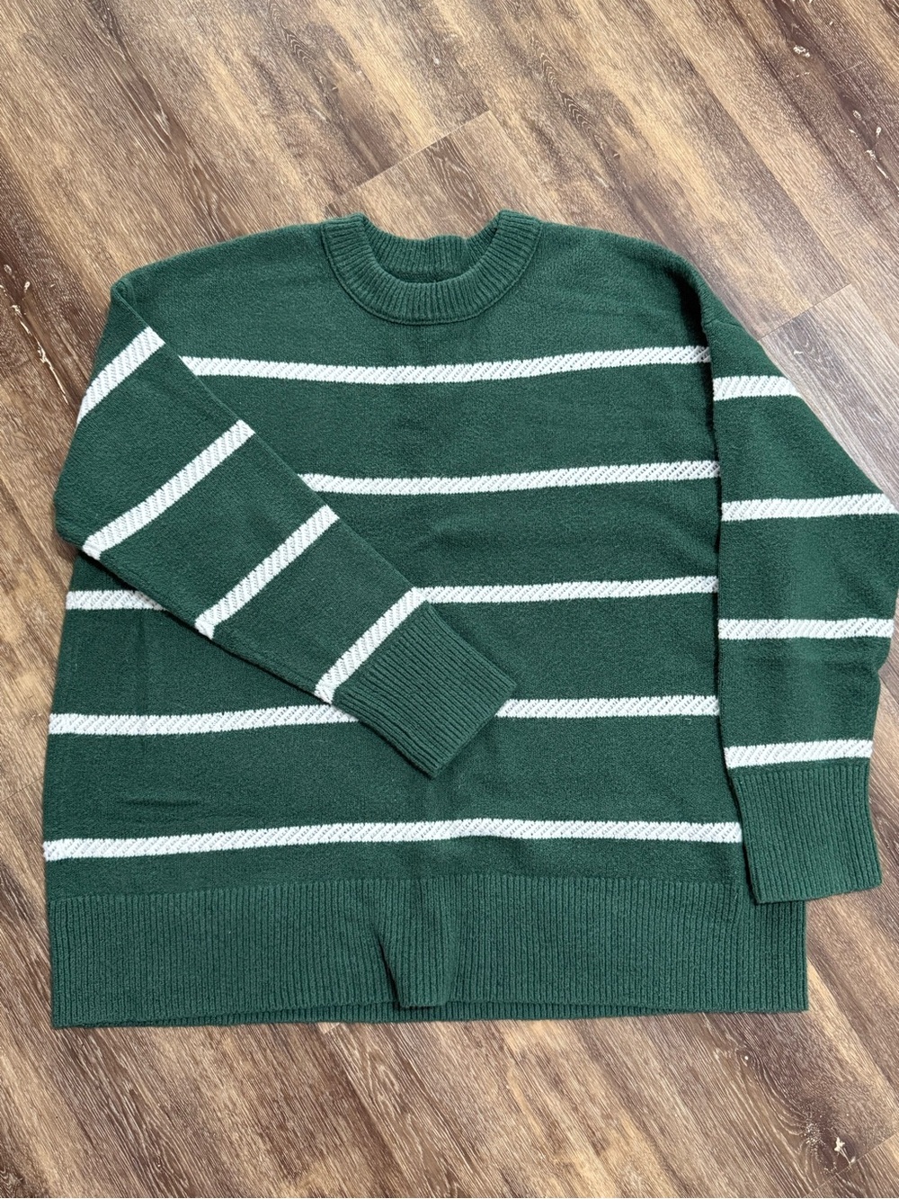aerie Green and White Striped Crewneck Sweater
